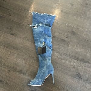 Denim over the knee stiletto boot